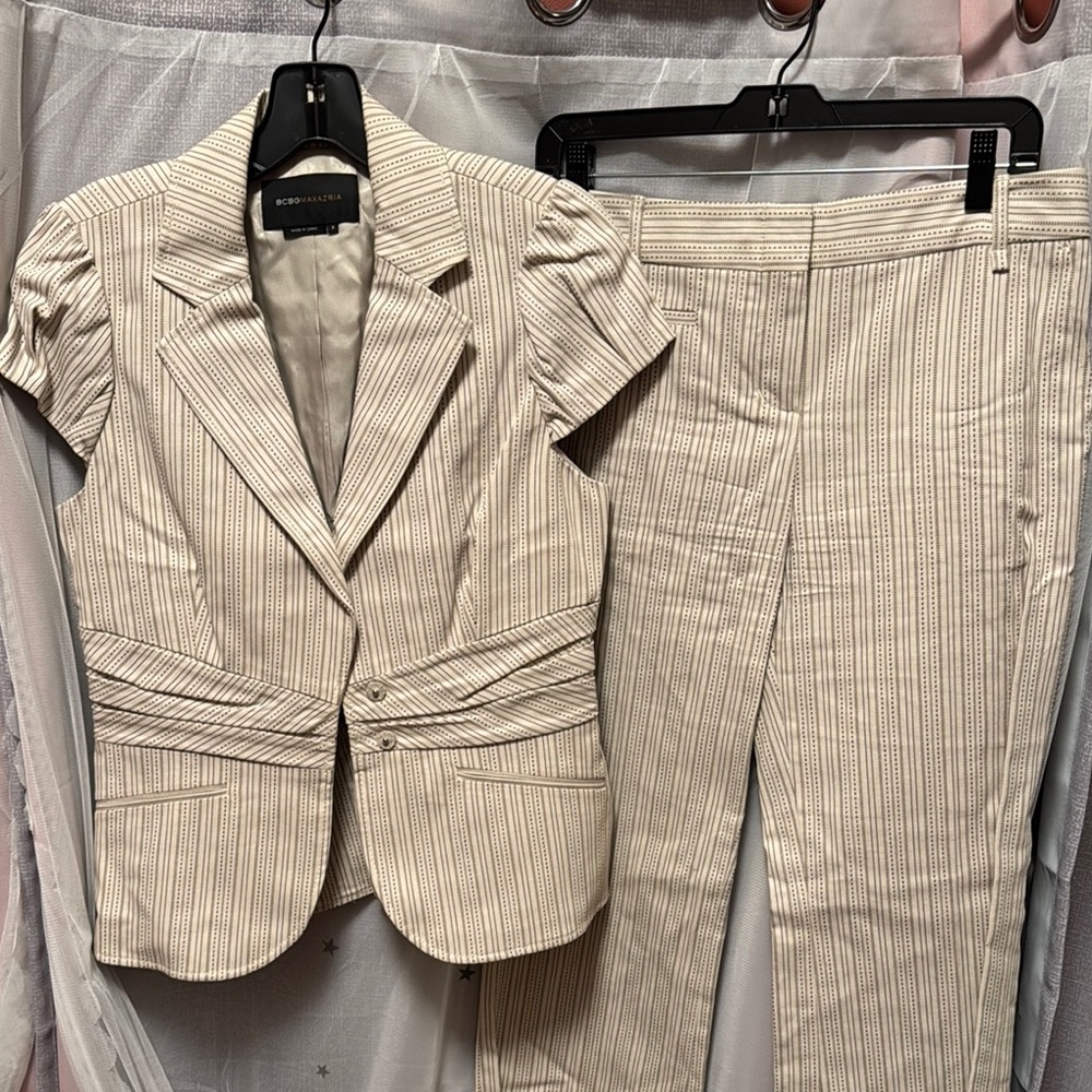 Beige Striped Blazer and Pants( boot cut)  Set- suit perfect for work